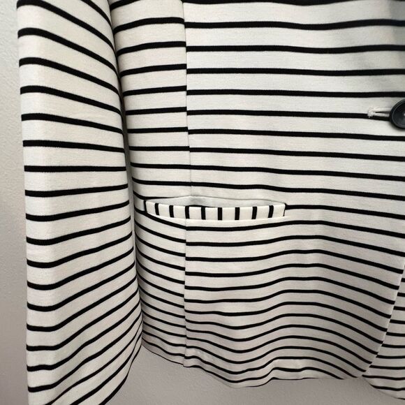 Worthington Blazer Striped Stretch Jersey Knit Sz Medium White Black Vent Career - Picture 5 of 9